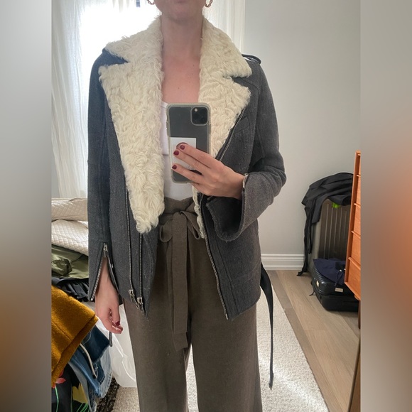 Grey Wool Blend Shearling Collar Jacket size FR 36 - Picture 7 of 8